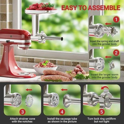 Metal Food Grinder Attachments for all KitchenAid chef Stand Mixers Series. Meat Grinders, Sausage Stuff high quality 2024