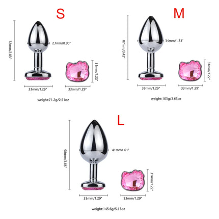 3Sizes Of Cat-faced Gemstone Metal Anal Plug,Unisex Adult Sex Toys for Men Women,Anal Massager,Pleasure Toy,Girls tool,Valentine