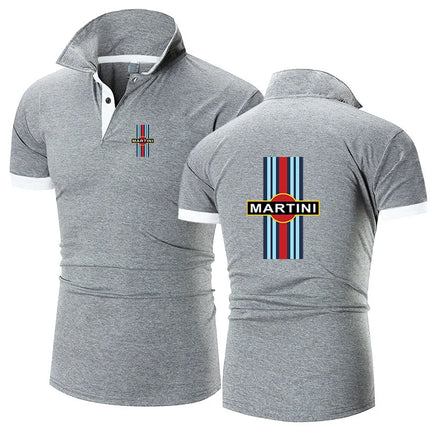 New Summer Martini Racings Men's Business Button Lapel Polo Shirt Printing Short Sleeve Casual Fashion Slim Fit Tops
