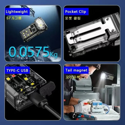 Mini USB Recharge LED Flashlight Tail Magnet COB Work Light Super Bright Portable Outdoor Emergency Torch Pocket Camping Lantern