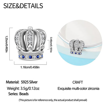 Crown Charms Skull Bead Original 925 Sterling Silver Inlaid Zirconium Pendants Fit Bracelet Necklace Jewelry Lover Gift