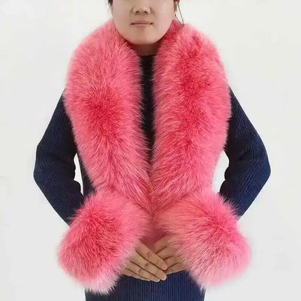 Winter Natural Fox Fur Scarf And Cuff Set Women Jacket Fur Collar Authentic Neck Warm Scarves Luxury Fluffy Fox Fur Shawl