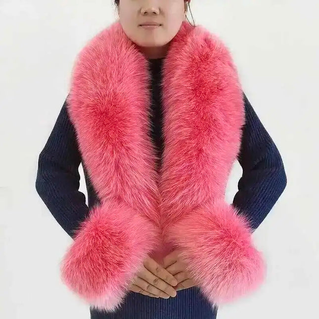 Winter Natural Fox Fur Scarf And Cuff Set Women Jacket Fur Collar Authentic Neck Warm Scarves Luxury Fluffy Fox Fur Shawl