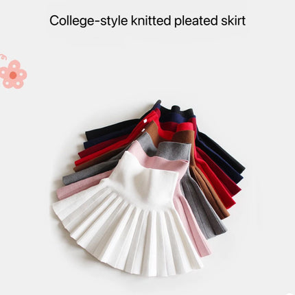 1pc Girls' Knit Skirt, Baby Autumn Winter Princess Pleated Skirts, Children's Student High Waist Mini Tutu Skirts, Kids Solid Dress