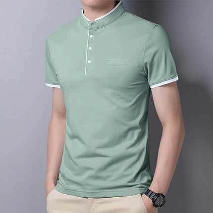2025 New Men's Casual and Fashionable Solid Color Short-Sleeved Stand-Up Collar T-shirt Summer Versatile and Comfortable Top
