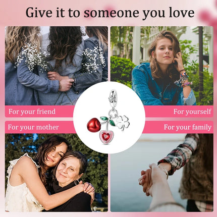 Mula 1Pc Hot Sale 925 Silver Cherry Clover Pendant Charm Fit Original Snake Chain Bracelet DIY Jewelry Gift for Women