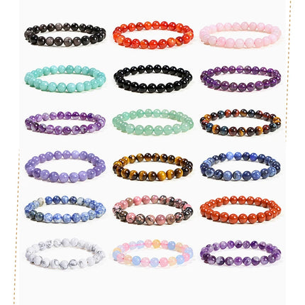 JD Natural Stone Beads Bracelet Amethyst Tiger Eye Crystal Quartz Agate Gem Beads Bangles Women Men Reiki Healling Jewelry Gift