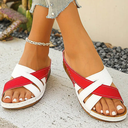 Heels Women's Sandals Mix Color Summer Shoes For Woman Sandals Slip On Wedge Heels Slippers Summer Sandals Beach Shoes Women