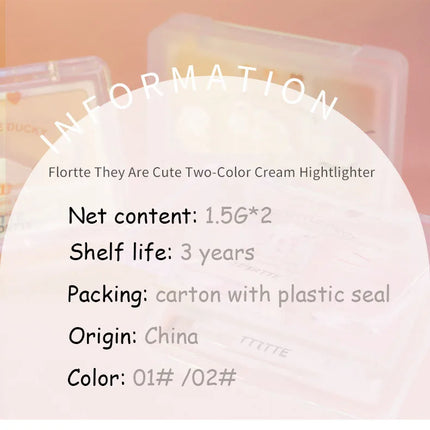 Flortte 2-color Double Texture Cream Highlighter Powder Matte Glossy Diamond Glitter Contour Brighten Palette Face Makeup Beauty