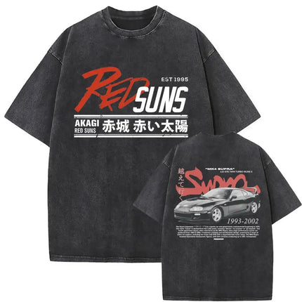 Anime Initial D Drift AE86 Washed Vintage Print T-shirt RX-7 R34 Skyline GTR JDM T-shirts Men's Harajuku Cozy Oversized T Shirts