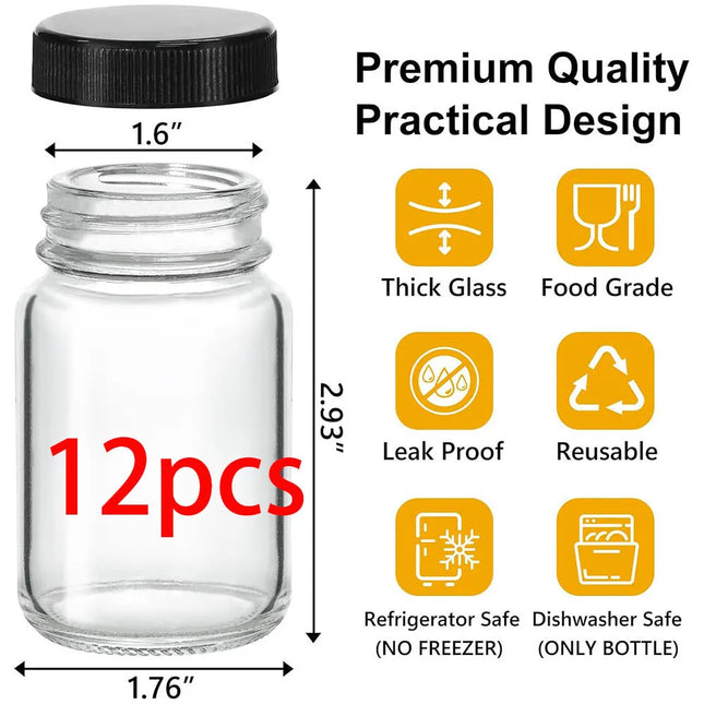2oz Glass Shot Bottles with lids - Small Clear Jars for Ginger，Wellness Shots, Juice, Travel mini Reusable Wide Mouth bottles