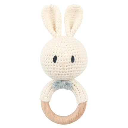 Amigurumi Cartoon Animal Baby Rattle Cute Wooden Ring Handhold Newborn Rattle Toys Handmade Pacifier Clips Kids Educational Toys