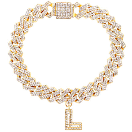New 14MM Iced Out Cuban Chain 26 Initial Letter Anklets for Women Bling Paved Rhinestone Hip Hop Ankle Bracelet Barefoot Jewelry