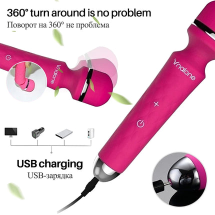 Nalone Powerful Vibrator Optional 3 Nozzles USB Recharge Magic Wand AV Vibrator Massager Vibration Dildo Adult 18+ Women Sex Toy