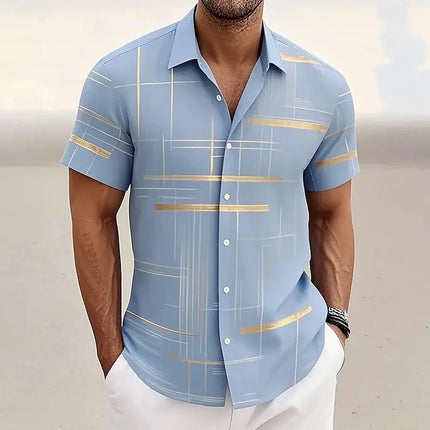 Men's Geometric 3D Printed Lapel Short Sleeve Casual Fashion Shirt Summer Outdoor Vacation Hawaiian Shirt