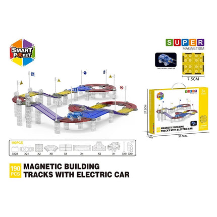 Magnetic Tiles Road Car Boys Toys Building Blocks Electric Rail Car Construction Game STEM Activity Playset Montessori Kids Toys