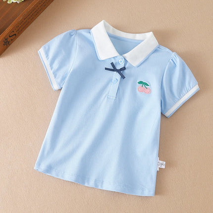 Girls Polo Shirts Summer Short Sleeved Baby Girls Tee Top Shirt Cotton Clothing 2T-6T Kids Embroidered Shirts