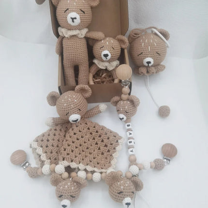 Newborn Mobile Gym Educational Ring Teething Toy Baby Cotton Baby Wooden Ring Rattle Crochet Wool Toy Customize Pacifier Chain
