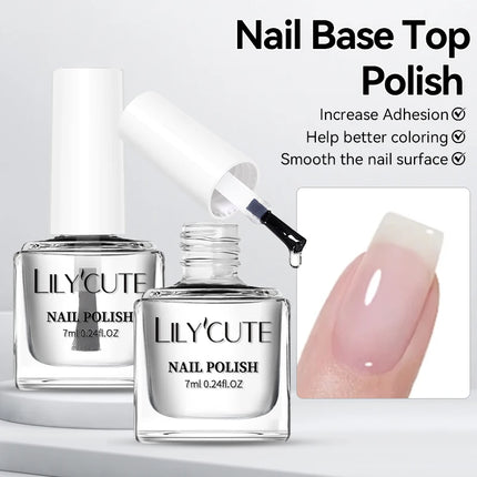LILYCUTE 7ml Clear Nail Base Top Polish Nail Care Polish Milky White Pink Strengthener Nail Hardener Long Lasting Nail Varnish