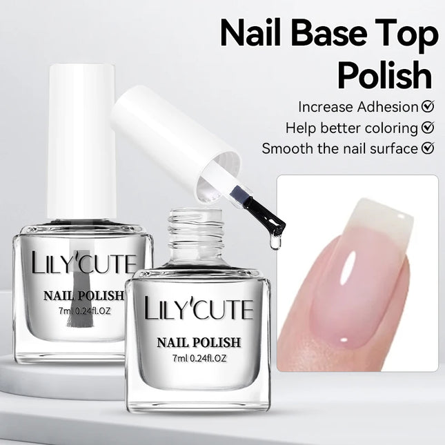 LILYCUTE 7ml Clear Nail Base Top Polish Nail Care Polish Milky White Pink Strengthener Nail Hardener Long Lasting Nail Varnish