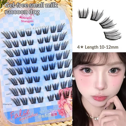 No Glue Self-Adhesive False Eyelashes - Dramatic Volume Natural Wispy Winged Fox Eye Manga Style Fluffy Cat Eye Lashes 7-12mm