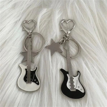 Y2k Guitar Love Heart Key Chain for Men Women Star Sweet Keychain Cool Trendy Fashion Pendant Rock Punk Vintage Accessories Gift
