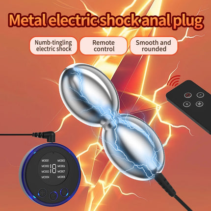 New Bipolar Electric Shock Anal Plug Vestibular Male and Female Metal Anal Plug SM Remote Electric Shock Stimulator Sex Toys 18+
