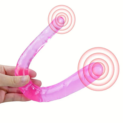 1PC Pink Soft Jelly Double dildo Vaginal Artificial Sex Toy Store Couple Female Gay Masturbator Anal Plug U-shaped