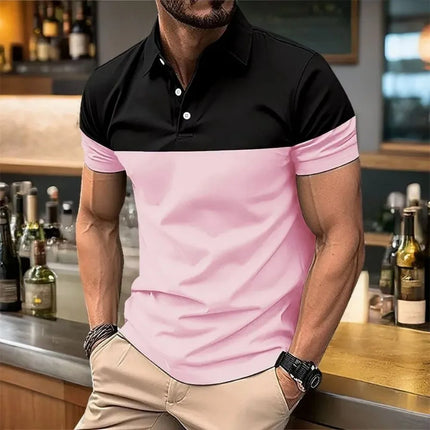 European and American Summer Men's Fashion Stripe Printed Comfortable Breathable Polo Shirt Outdoor Urban Casual Top