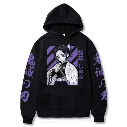 Popular Anime Print Hoodies Demon Slayer Blade Warm Fleece Japanese Street Kamado Nezuko Custom Men's Sweater Pullover Hoodies