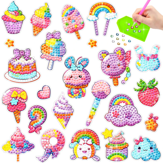 Cartoon Unicorn Diamond Stickers - Donuts - Ice Cream - Gem Art DIY Craft Pack - Children's Gift Diamond Painting Stickers