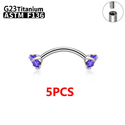 1/5/50pcs G23 Titanium ASTM-F136 Piercings Eyebrow  zircon Earring Internal thread Eyebrow Body Jewelry Wholesale
