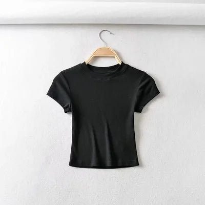 Summer Sexy Women's O-neck Short-sleeve T-shirt Slim Elastic Skinny Crop Tops