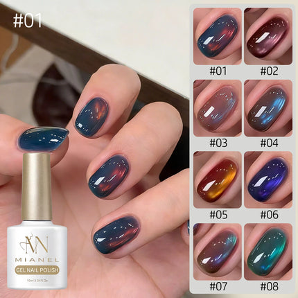 MIANEL 10ML Northern Colorful Blue Light Glass Beads Cat Eye Gel Nail Polish Flashing Versatile Winter Blue Nails