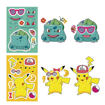 8/16sheets Kawaii Cute Anime Pokemon Pikachu Puzzle Stickers Make a Face DIY Funny Cartoon Assemble Jigsaw Educational Toy Decal