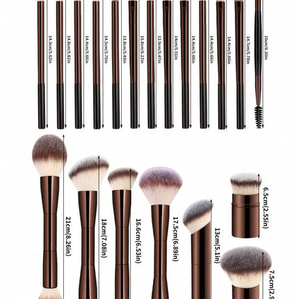 22pcs Professional Makeup Tools Set With Velvet Bag,20pcs Soft Long Aluminum Tube Makeup Brush Set+2pcs Powder Puffs Accessories