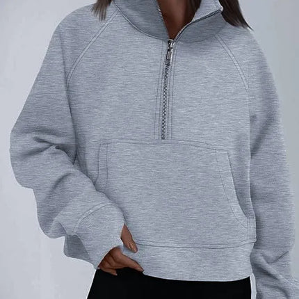 Autumn and winter women's long-sleeved top with a half-zipper loose design, casual long-sleeved sporty versatile sweatshirt
