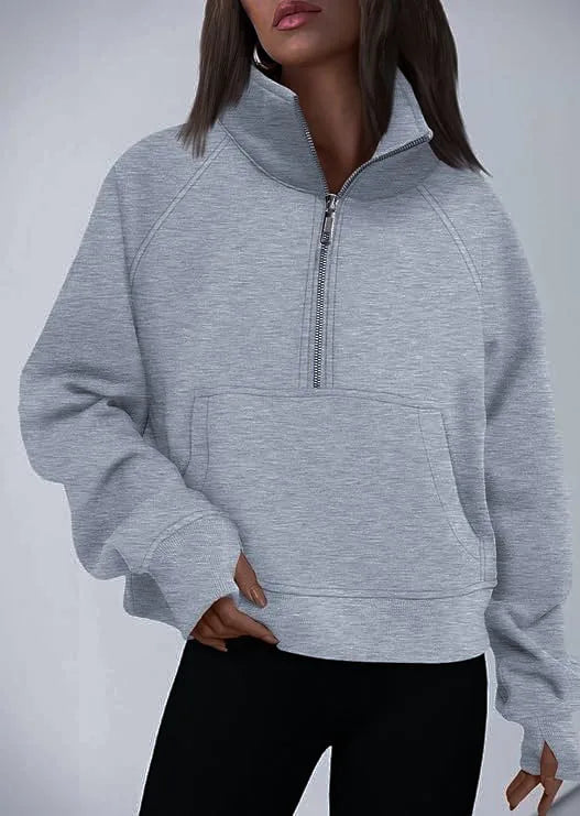Autumn and winter women's long-sleeved top with a half-zipper loose design, casual long-sleeved sporty versatile sweatshirt