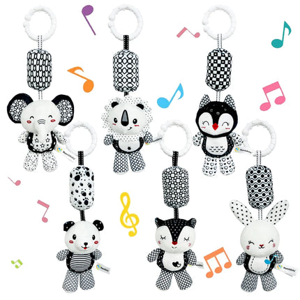 Stroller Bed Crib Hanging Bell Plush Doll Baby Infant Rattles Newborn Black White Visual Grab Ability Training Toy for Bebe Gift