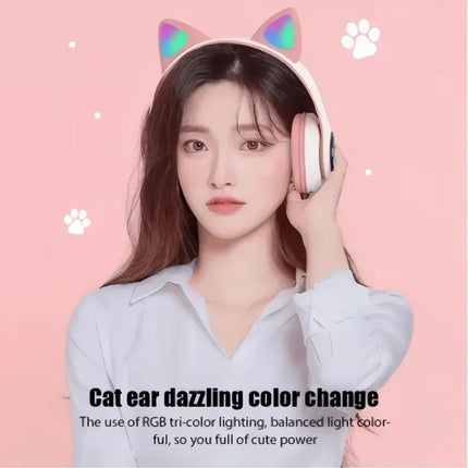 Cute Cat Wireless Headphones RGB Cute Cat Ears Headset With Microphone Noise Cancelling Kid Stereo Music Children's Gifts