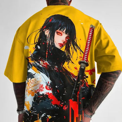 Men's and Women's Summer Fashion 3D Print Japanese Anime Printing T-shirt Casual Polyester Round Neck Casual Short Sleeve Tees