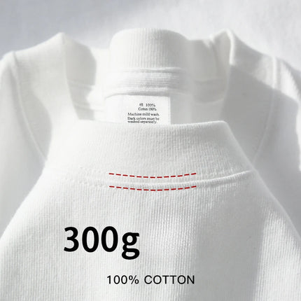 Beige 300g Heavyweight Cotton Short Sleeved T-shirt Summer Round Neck Loose and Base Shirt for Men Women Basic Tee