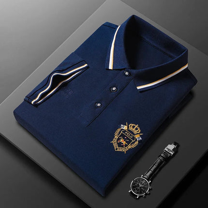 New Men's Business Casual Short Sleeved Shirt Embroidered Solid Color Polo Shirt Fashion Breathable Comfortable Versatile Top