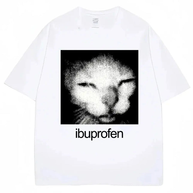 Funny Ibuprofen Cat Meme Graphic T Shirt Summer Vintage Y2k Tops Humor Fashion Oversized Cotton Printed Casual T-shirt Unisex