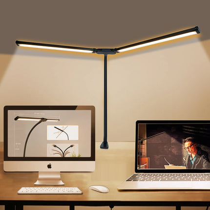 2-Headed LED Desk Lamp for Office Home Eye-Caring Architect Lamp with Clamp USB 3 Color Flexible Adjustable Lighting Table Lamp