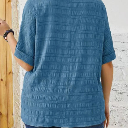 GIBSIE Plus Size Solid Button Detail Notch Neck Blouse Women Fashion 2025 New Summer Half Sleeve Casual Loose Blouses Tops