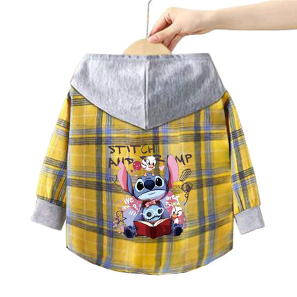 Children's stitch Hooded Shirts Kids blouse Boys Plaid Shirts Coat for Spring Autumn Girls Long-Sleeve Jacket Bottoming Clothing