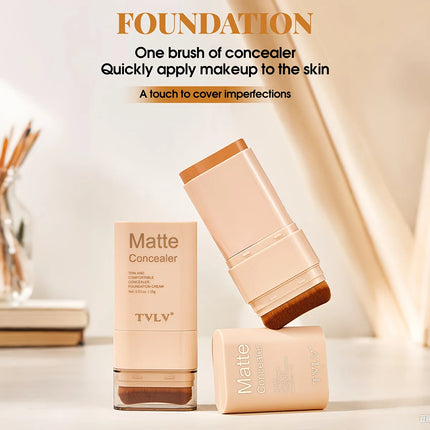2-in-1 Concealer Eraser Dual-Ended Foundation Stick with Brush Head Nine Colors European and American Waterproof Non-Cakey Solid Foundation Cream 15G/Stick-1 Stick