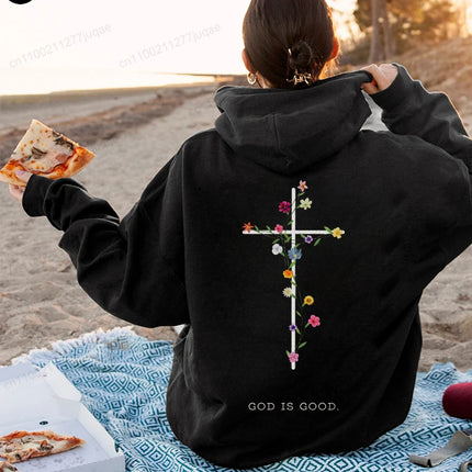 Autumn Casual Women's Hoodie Sweatshirts Christian Warm Clothes Jesus Hoodie with Words on Back Fashion Street Female Pullovers