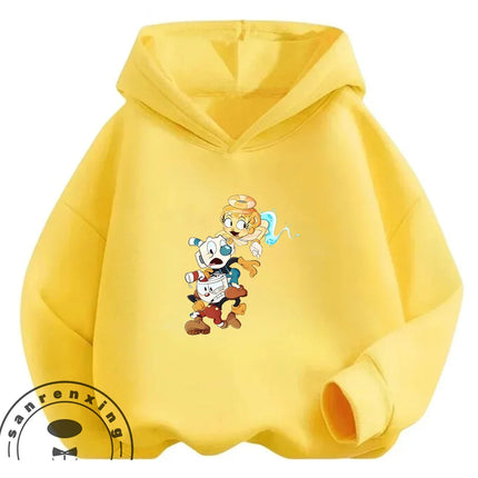 3-14Y Boys Girls Cuphead Hoodie Autumn Winter Cute Kawaii Cartoon Street Hot Fashion Outdoor Casual Trendy Cozy